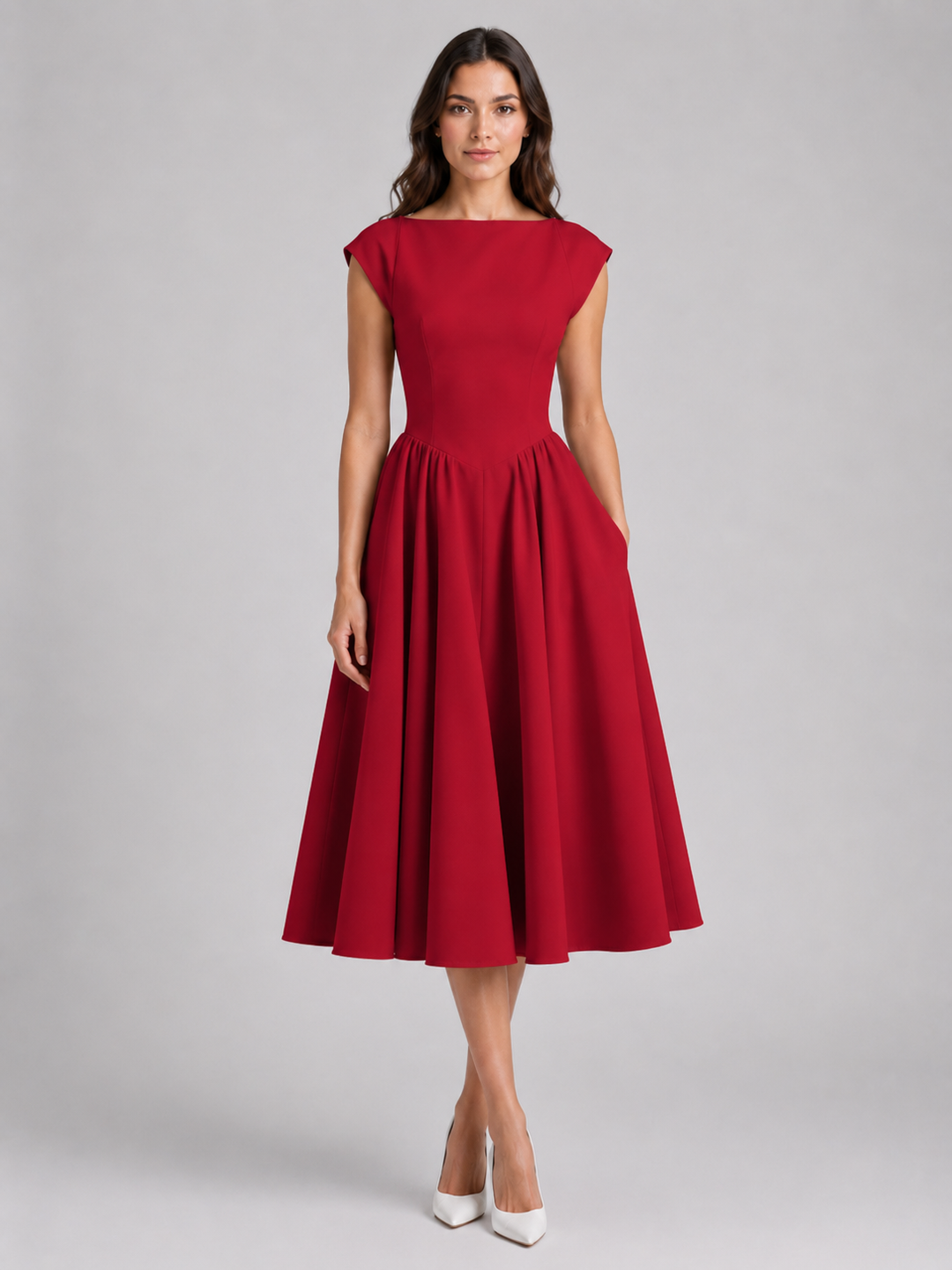 Women's Graduation Dress with Boat Neck & Open Back | Midi
