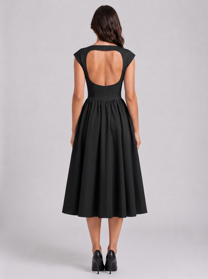 Women's Graduation Dress with Boat Neck & Open Back | Midi