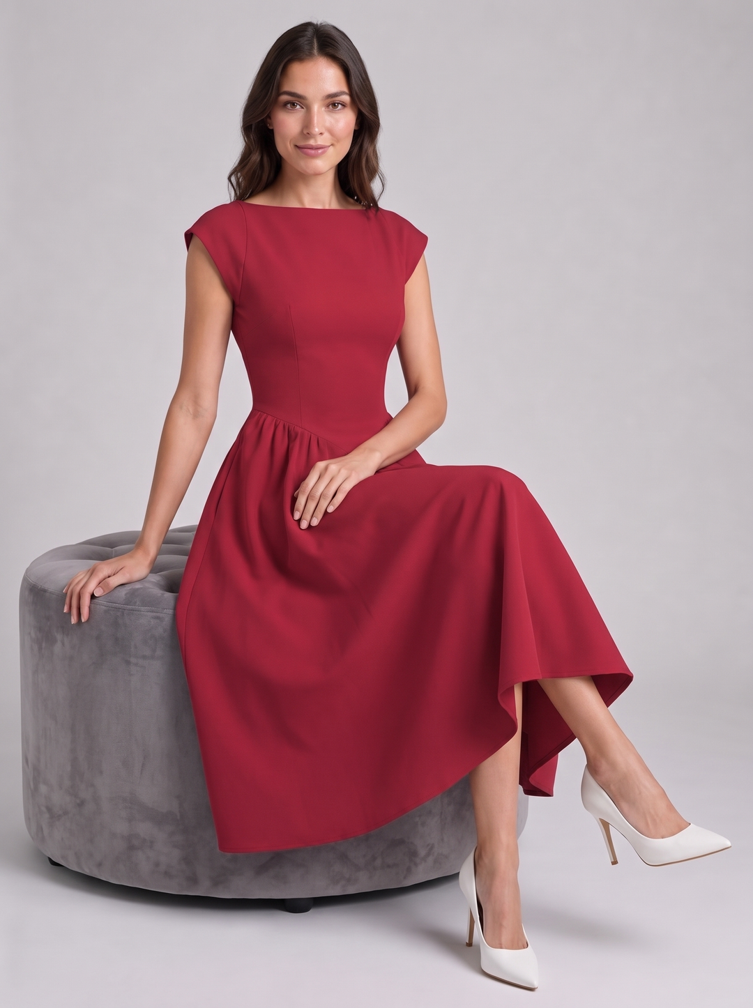 Women's Graduation Dress with Boat Neck & Open Back | Midi