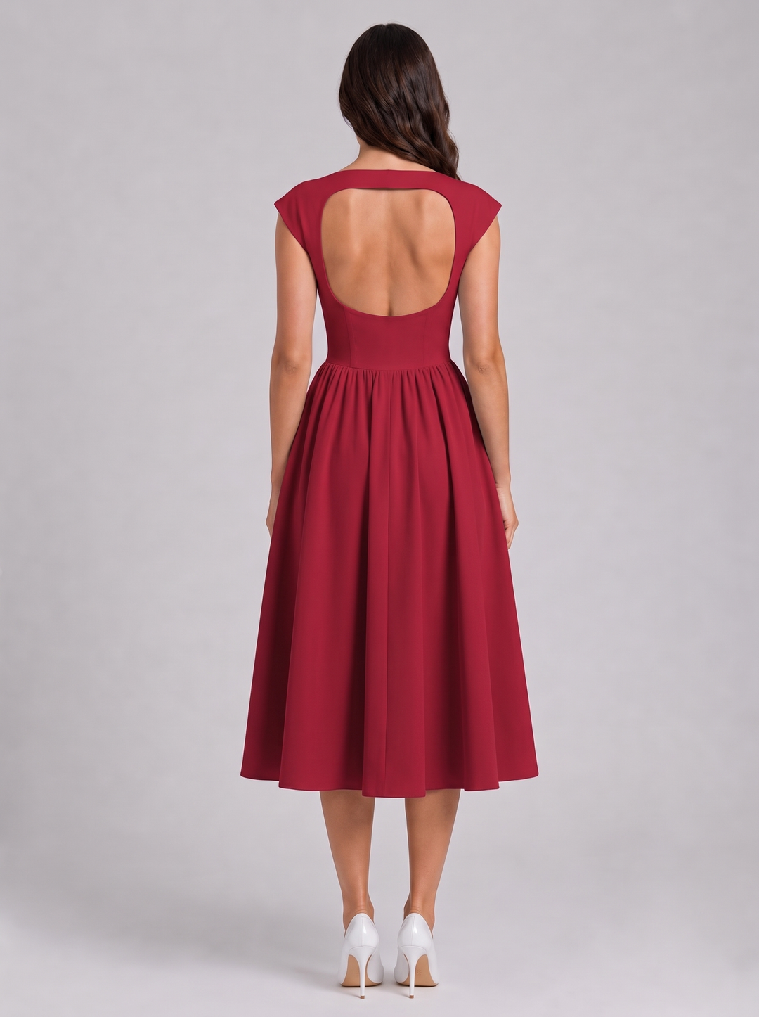 Women's Graduation Dress with Boat Neck & Open Back | Midi