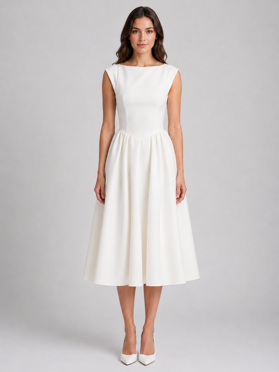 Women's Graduation Dress with Boat Neck & Open Back | Midi