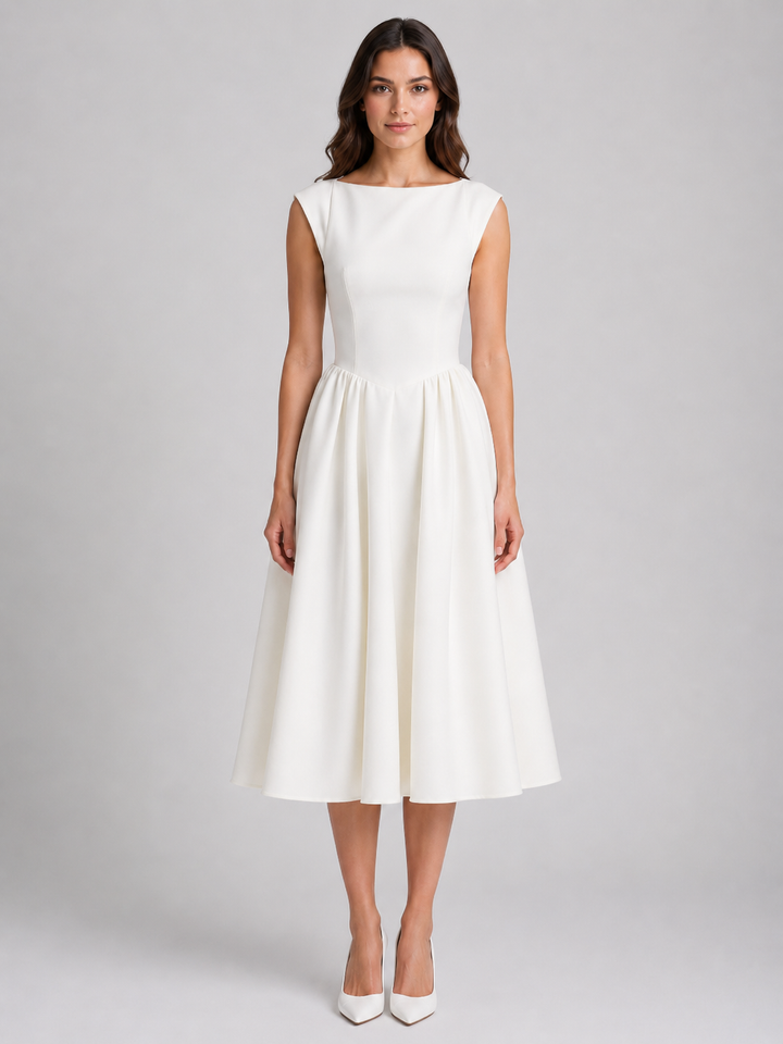 Women's Graduation Dress with Boat Neck & Open Back | Midi