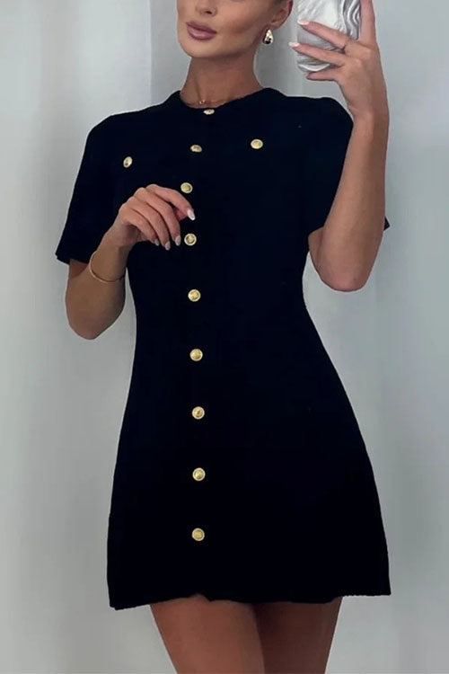 Women’s Graduation Dress with Button Front & Short Sleeves | Mini