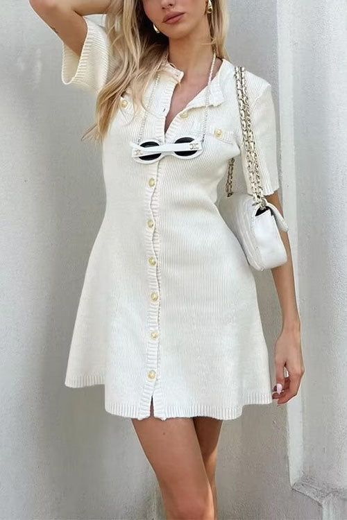 Women’s Graduation Dress with Button Front & Short Sleeves | Mini