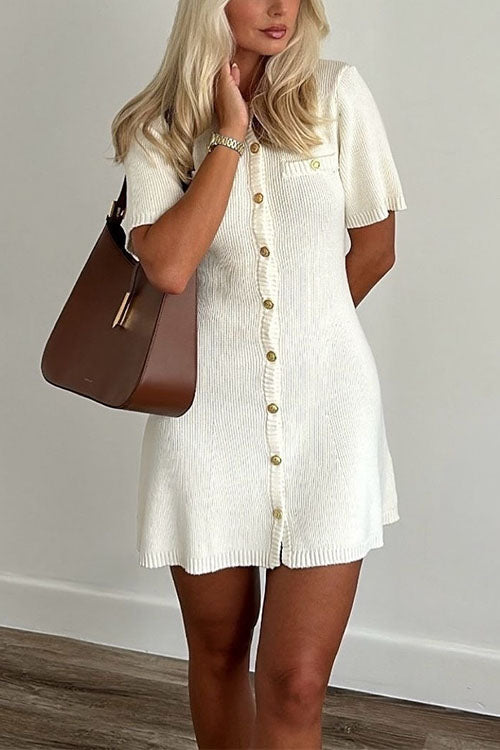 Women’s Graduation Dress with Button Front & Short Sleeves | Mini