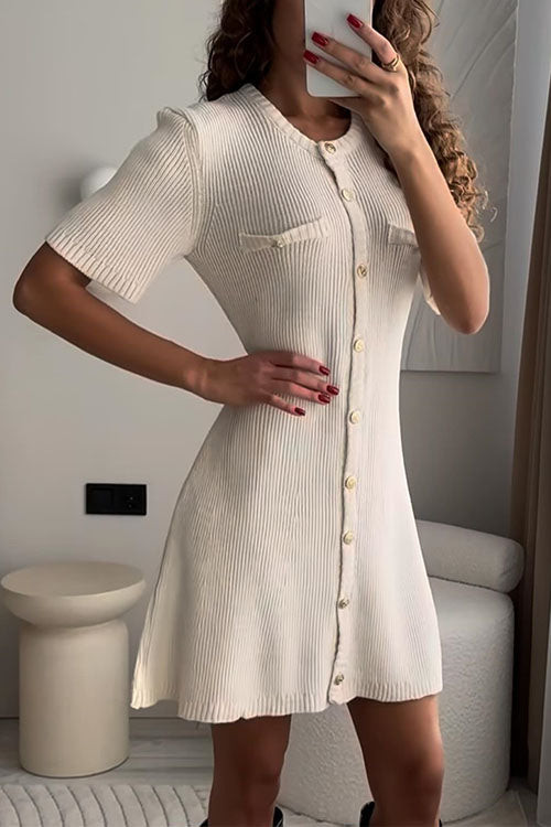 Women’s Graduation Dress with Button Front & Short Sleeves | Mini