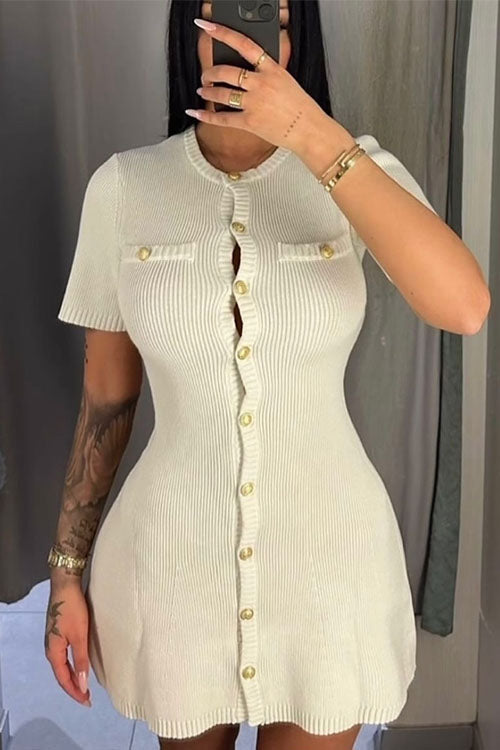 Women’s Graduation Dress with Button Front & Short Sleeves | Mini