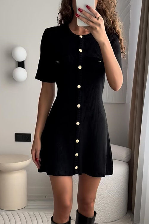 Women’s Graduation Dress with Button Front & Short Sleeves | Mini