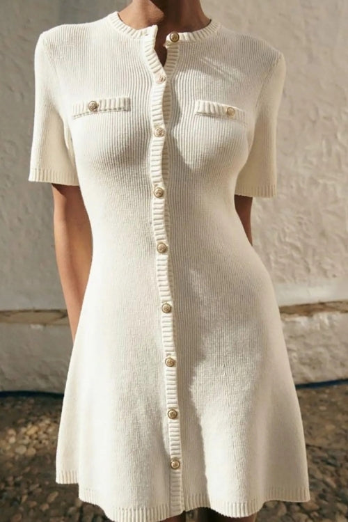 Women’s Graduation Dress with Button Front & Short Sleeves | Mini