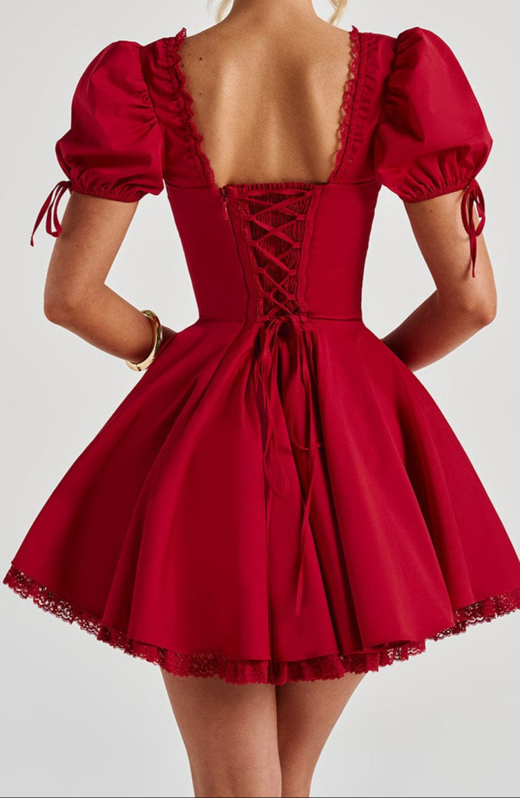Women's Graduation Dress with Corset & Puff Sleeve | Mini