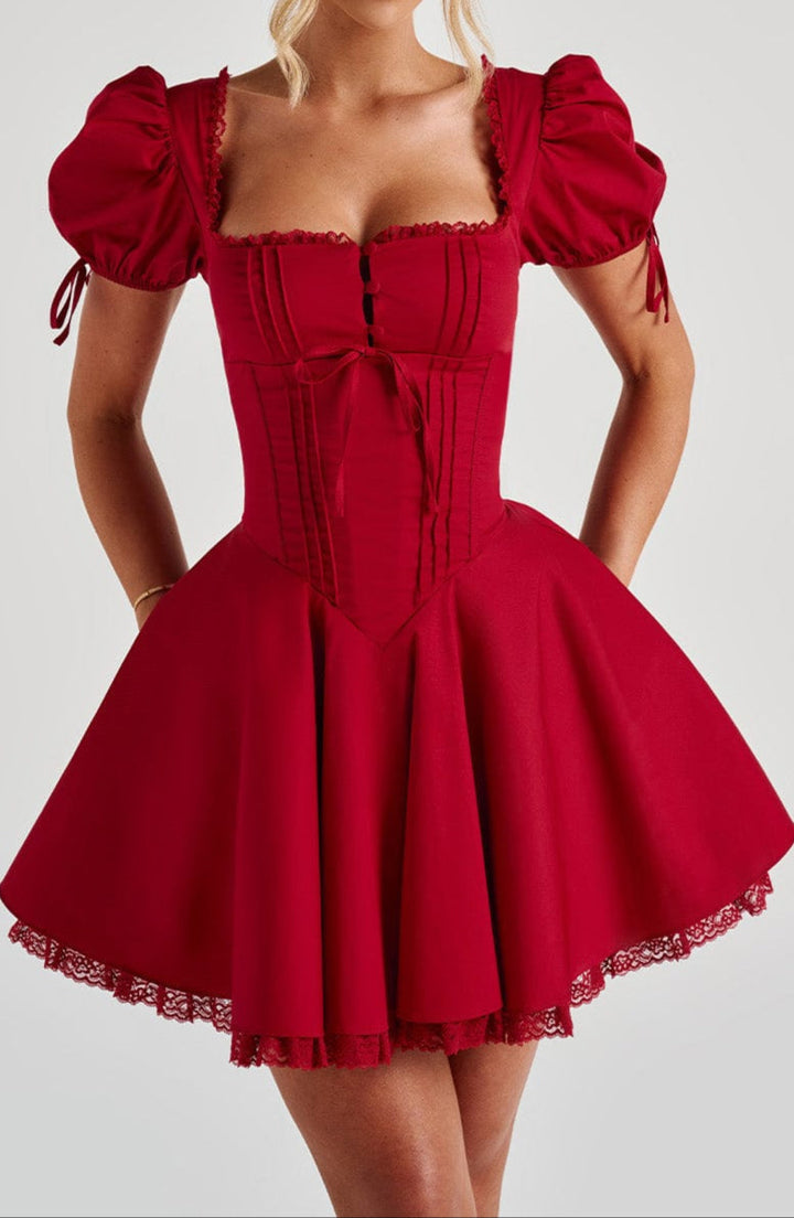 Women's Graduation Dress with Corset & Puff Sleeve | Mini