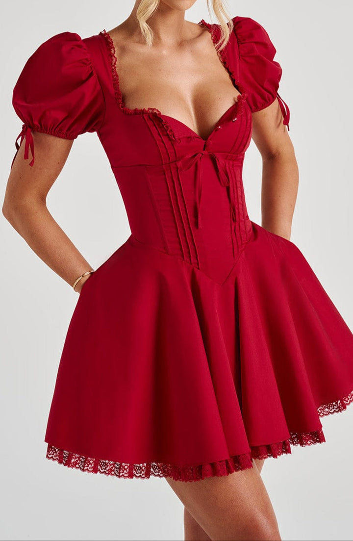 Women's Graduation Dress with Corset & Puff Sleeve | Mini