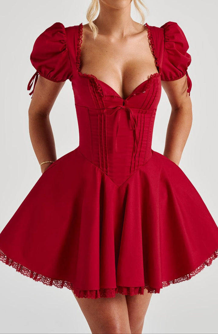 Women's Graduation Dress with Corset & Puff Sleeve | Mini