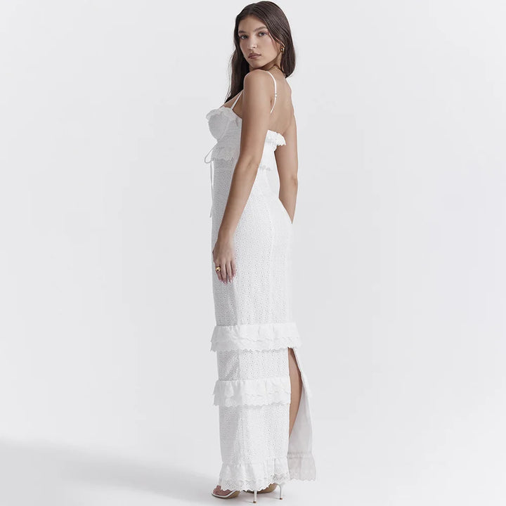 Women's Graduation Dress with Corset Tie & Ruffles | Tiered Maxi
