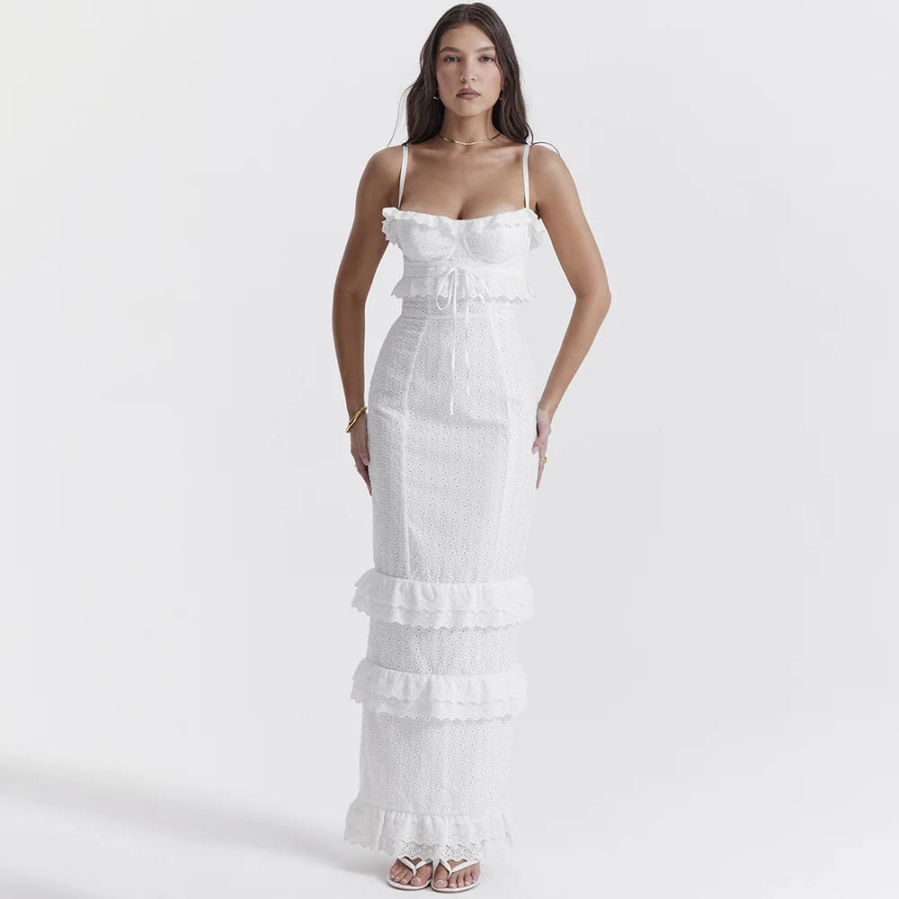 Women's Graduation Dress with Corset Tie & Ruffles | Tiered Maxi