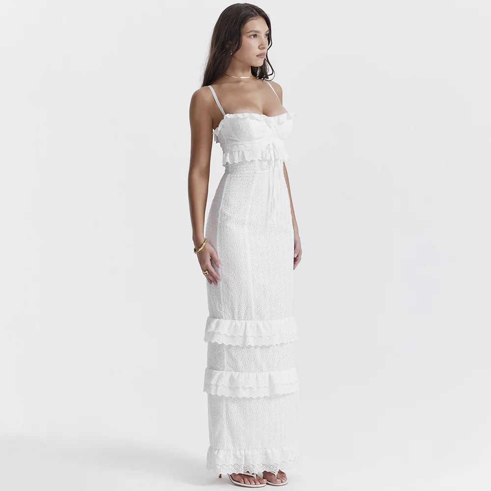Women's Graduation Dress with Corset Tie & Ruffles | Tiered Maxi