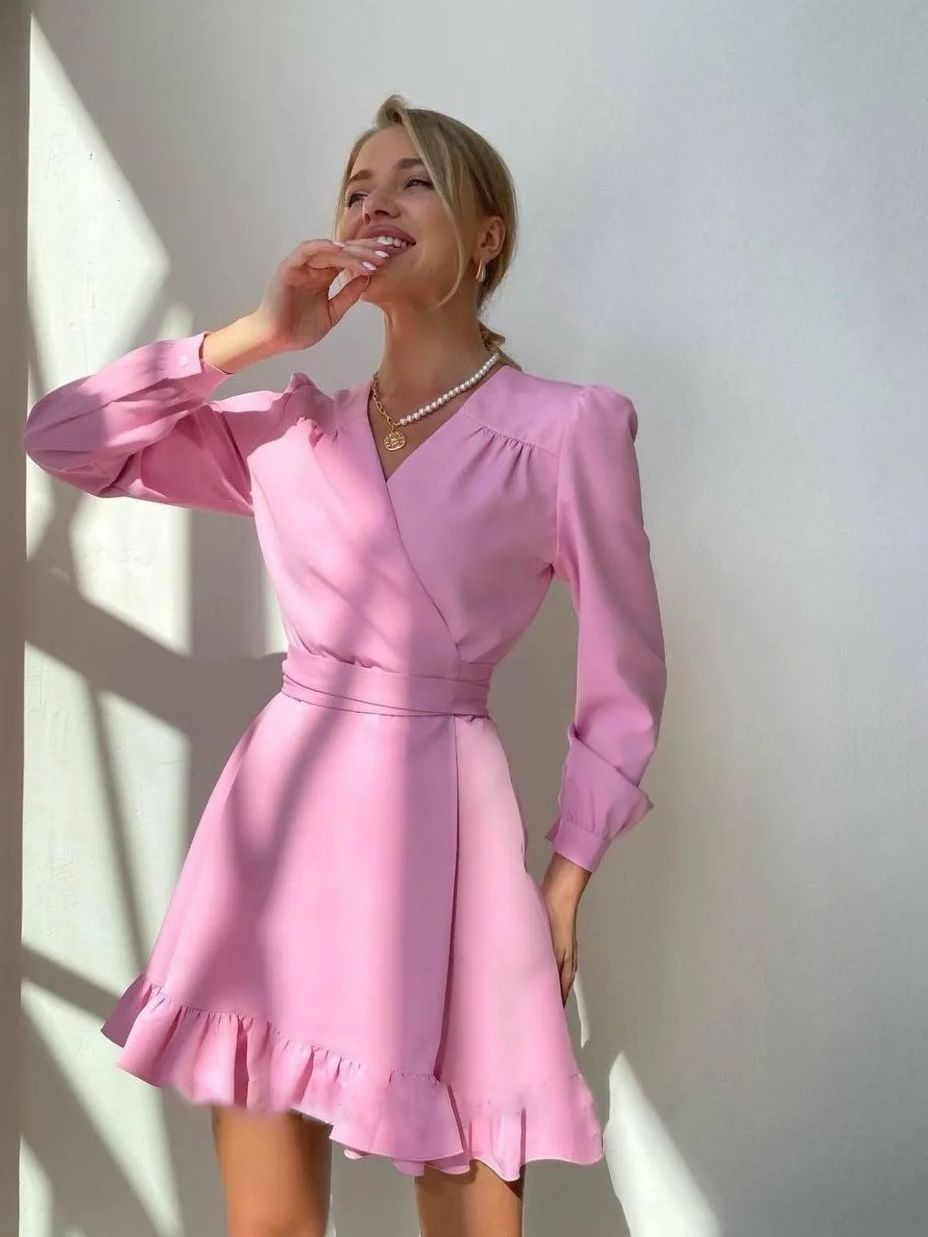 Women's Graduation Dress Wrap Long Sleeve | Ruffle Mini