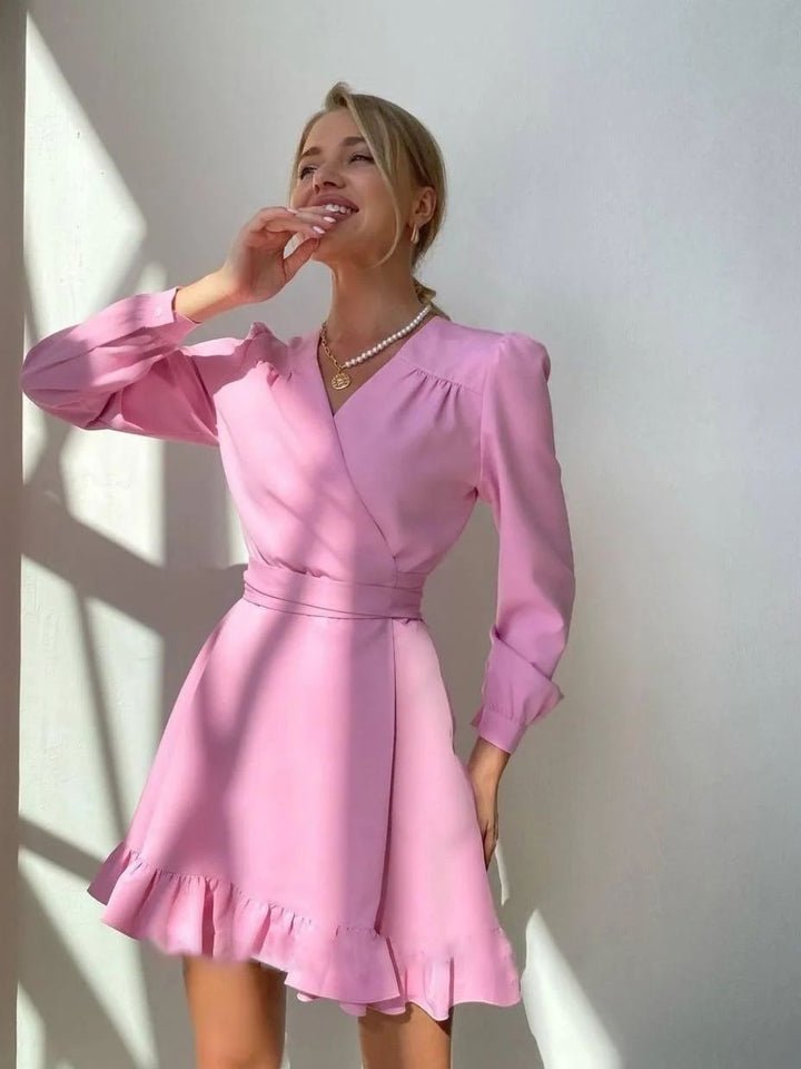 Women's Graduation Dress Wrap Long Sleeve | Ruffle Mini