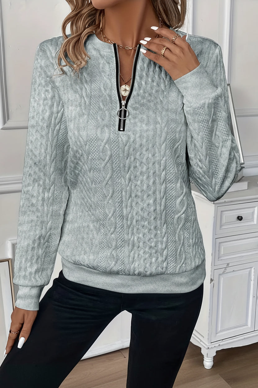 Women's Half-Zip Jumper with Ring Pull | Ribbed Hem