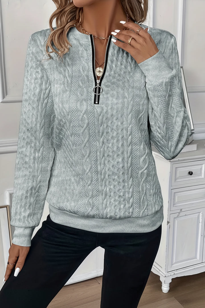 Women's Half-Zip Jumper with Ring Pull | Ribbed Hem