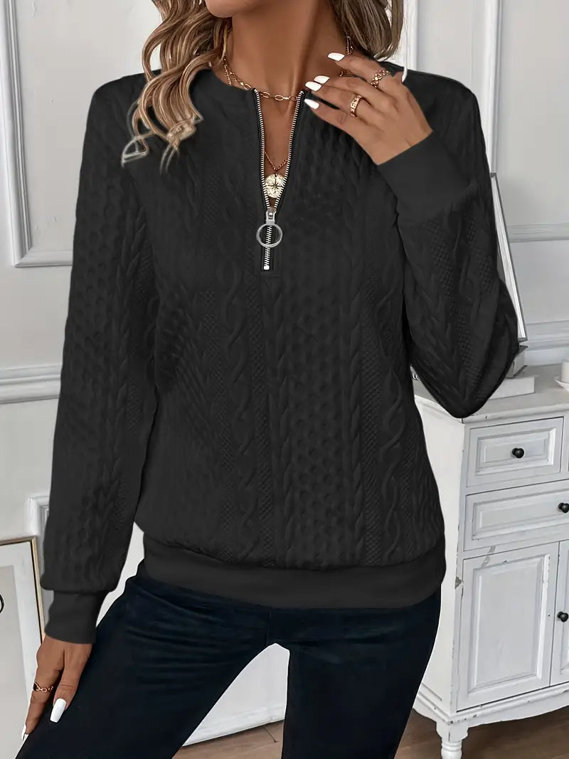 Women's Half-Zip Jumper with Ring Pull | Ribbed Hem