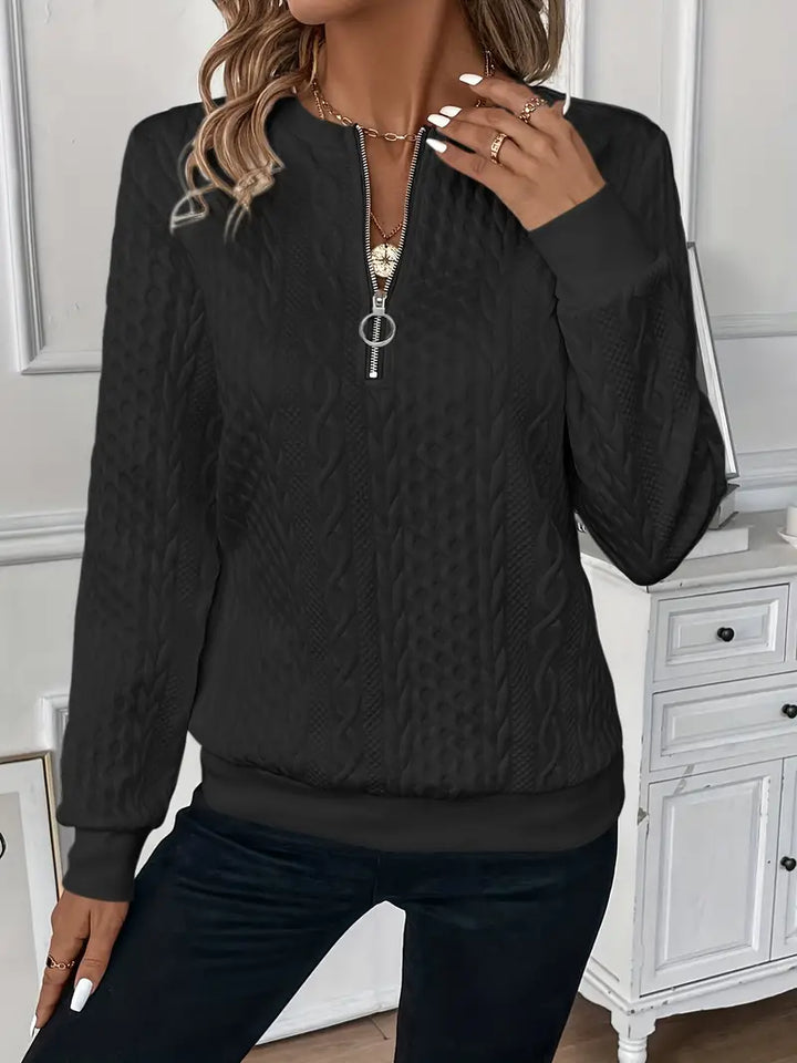 Women's Half-Zip Jumper with Ring Pull | Ribbed Hem
