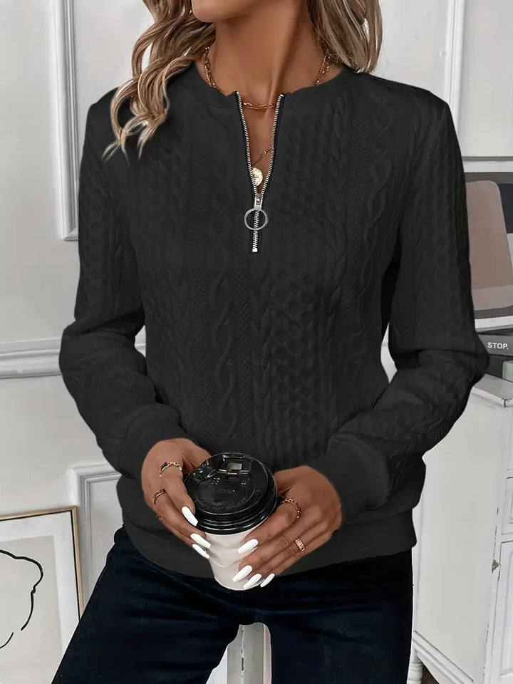 Women's Half-Zip Jumper with Ring Pull | Ribbed Hem