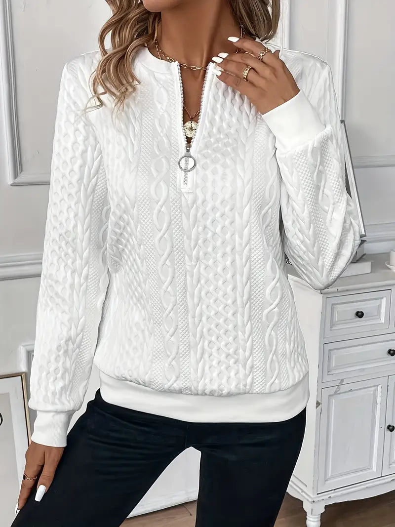 Women's Half-Zip Jumper with Ring Pull | Ribbed Hem