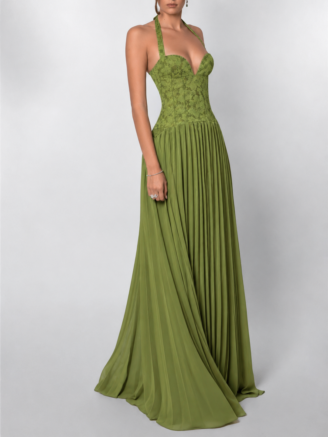 Women's Halter Neck Dress Corset with Lace Up Back | Maxi