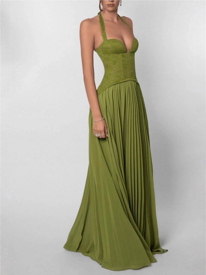 Women's Halter Neck Dress Corset with Lace Up Back | Maxi
