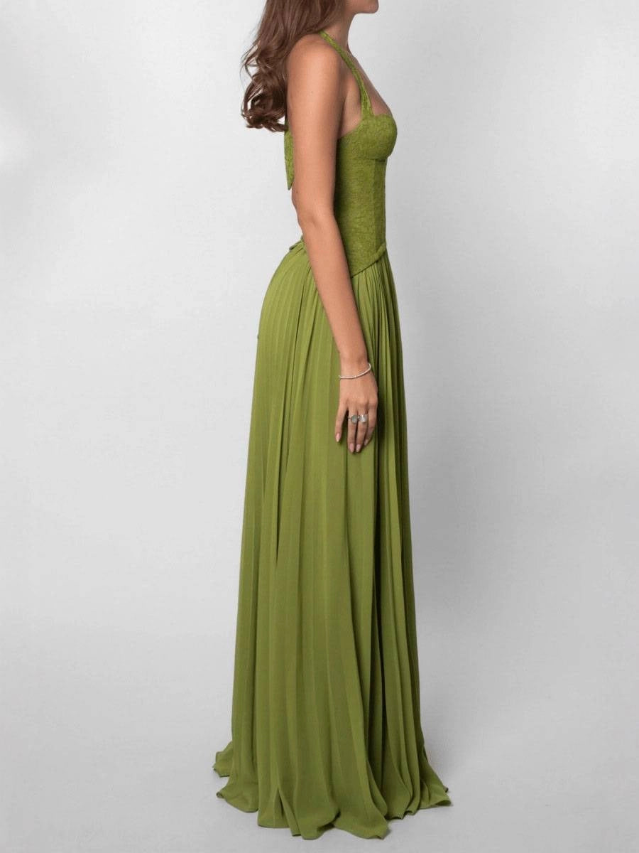 Women's Halter Neck Dress Corset with Lace Up Back | Maxi