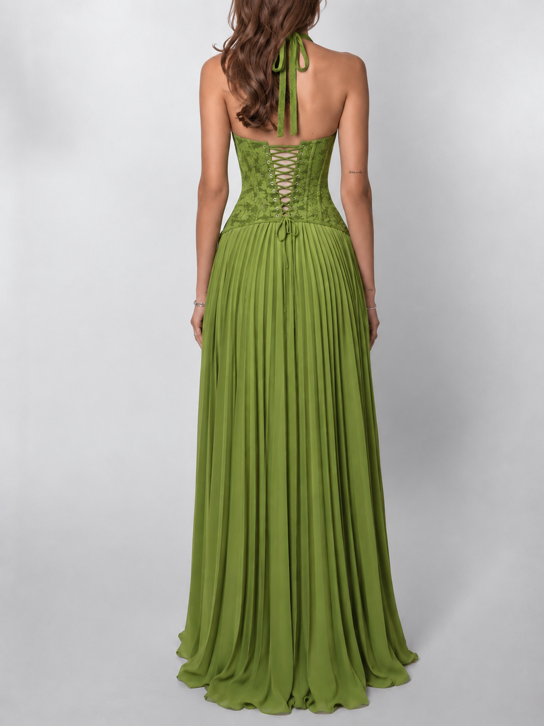 Women's Halter Neck Dress Corset with Lace Up Back | Maxi