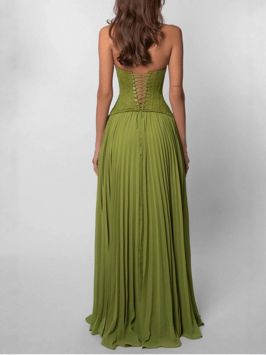 Women's Halter Neck Dress Corset with Lace Up Back | Maxi