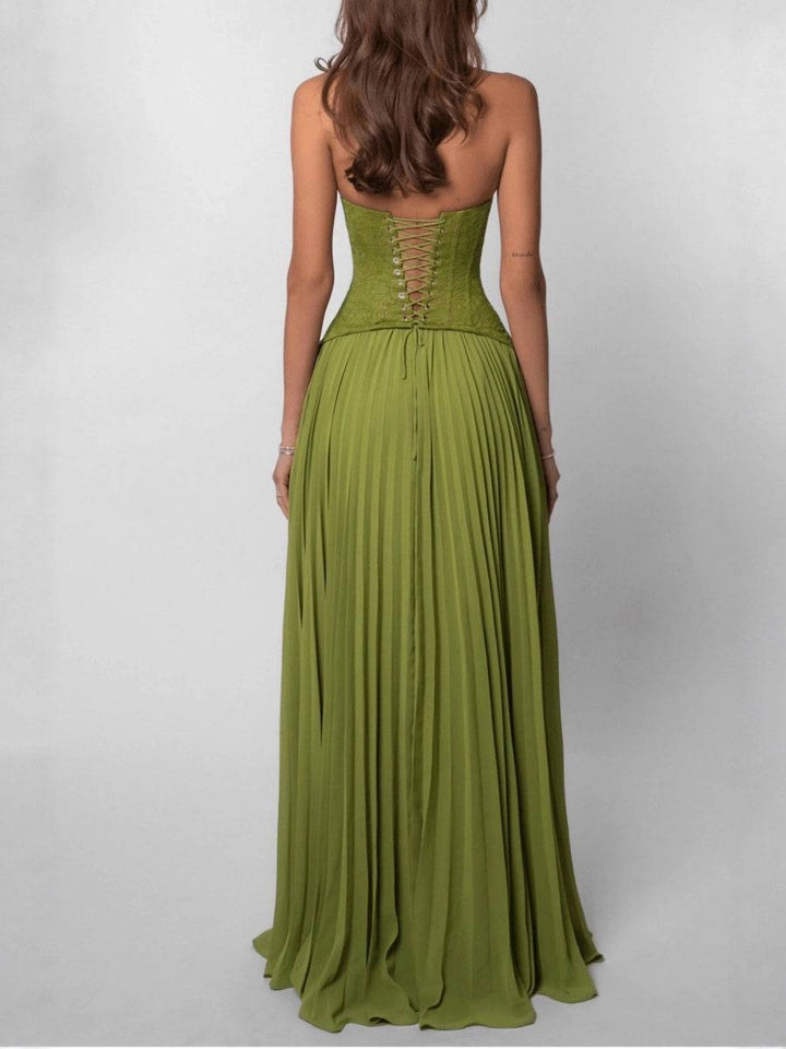 Women's Halter Neck Dress Corset with Lace Up Back | Maxi