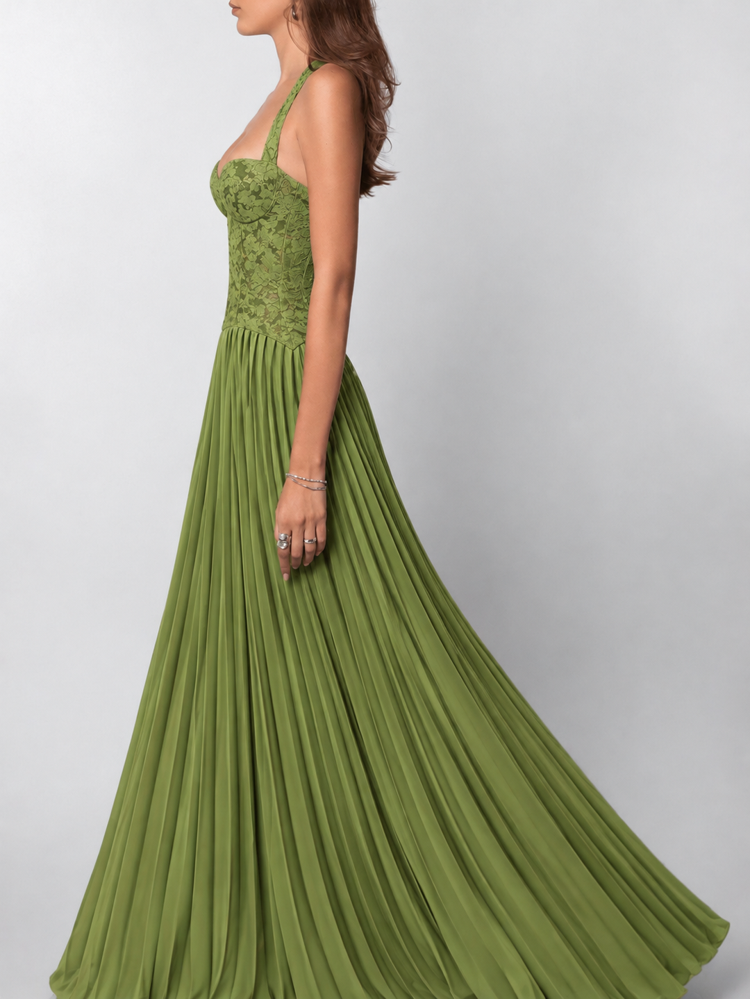 Women's Halter Neck Dress Corset with Lace Up Back | Maxi