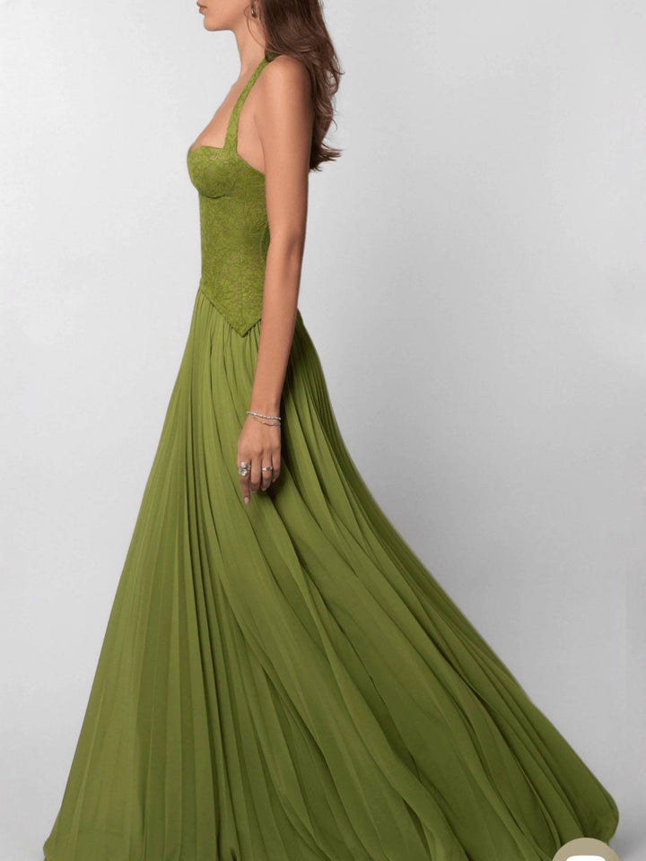Women's Halter Neck Dress Corset with Lace Up Back | Maxi