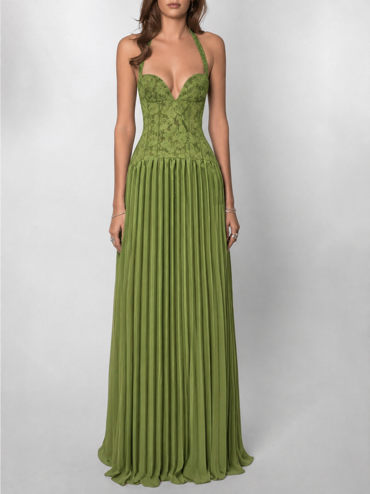 Women's Halter Neck Dress Corset with Lace Up Back | Maxi
