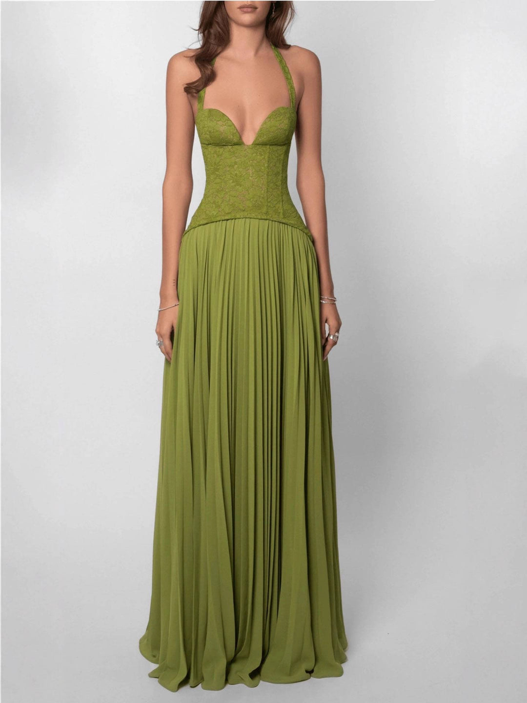 Women's Halter Neck Dress Corset with Lace Up Back | Maxi