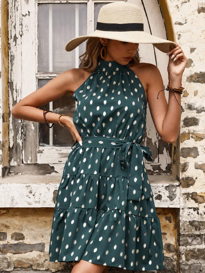 Women's Halter Neck Dress Polka Dot with Tie Waist | Mini