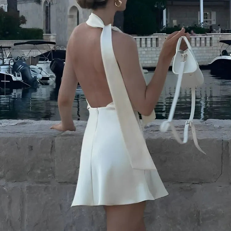 Women's Halter Neck Dress with Cowl & Open Back | Mini