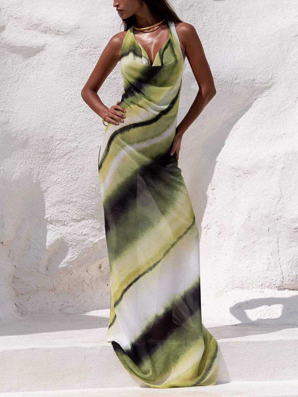 Women's Halter Neck Dress with Open Back | Maxi