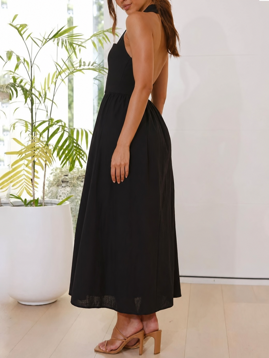 Women's Halter Neck Dress with Pockets | Formal