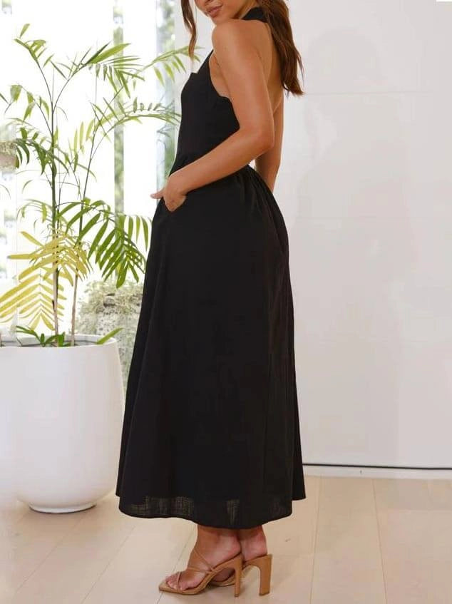 Women's Halter Neck Dress with Pockets | Formal