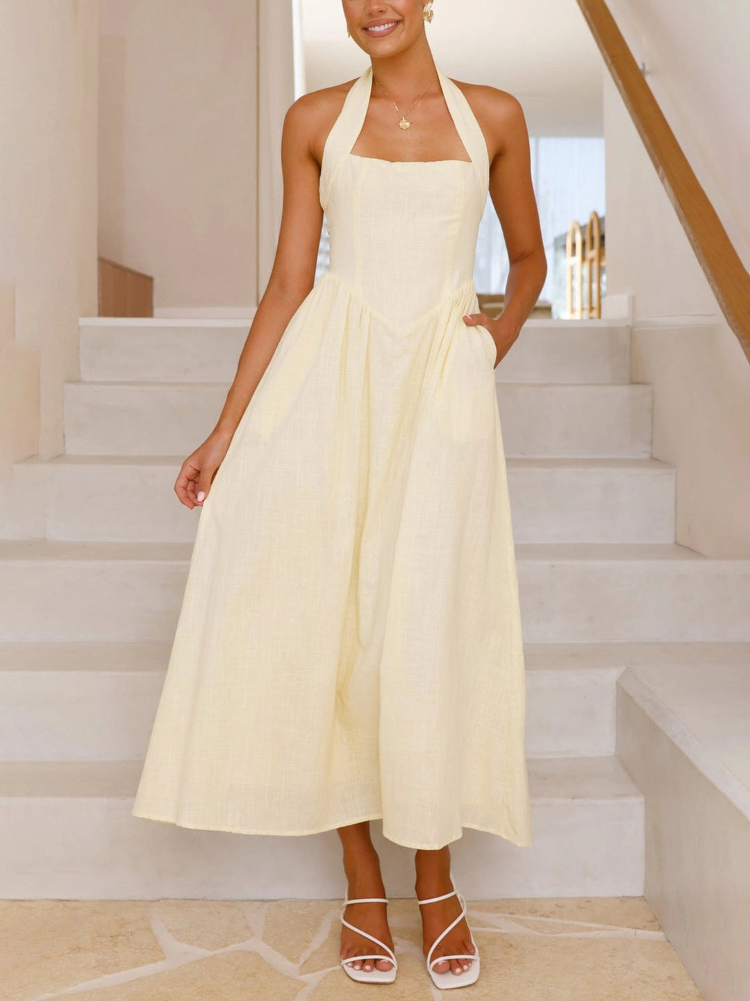 Women's Halter Neck Dress with Pockets | Formal