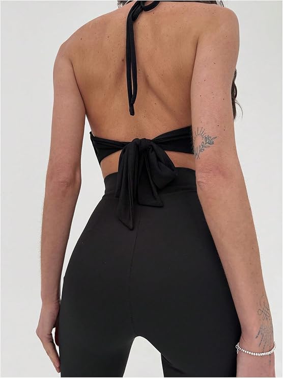 Women's Halter Top Black with Cowl-Neckline | Draped