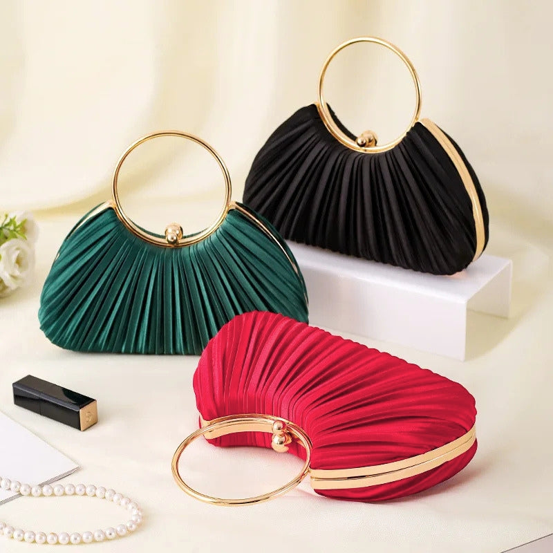Women's Handbag with Pleated Design | Ring Handle