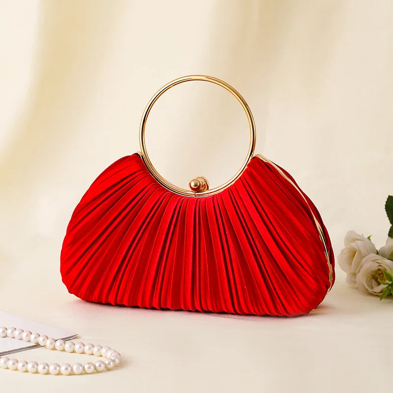 Women's Handbag with Pleated Design | Ring Handle