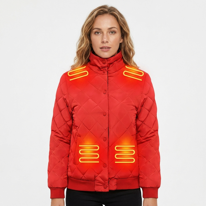 Women's Heated Jacket with Quilted Design & Stand Collar | Winter