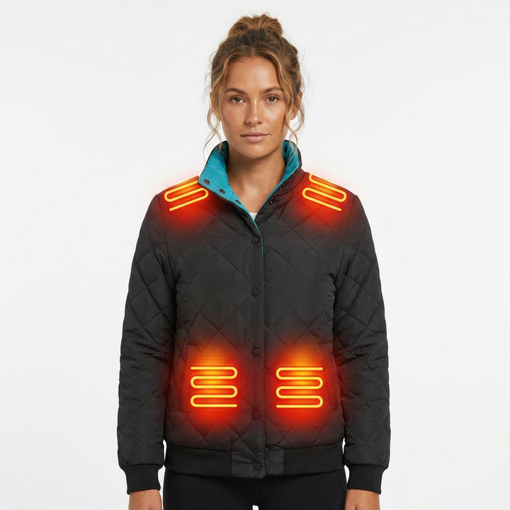 Women's Heated Jacket with Quilted Design & Stand Collar | Winter