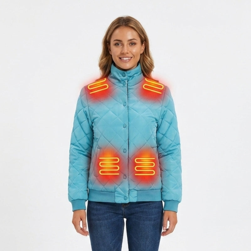 Women's Heated Jacket with Quilted Design & Stand Collar | Winter